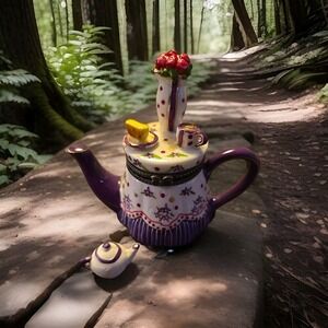 Vintage Miniature Porcelain Teapot‎ Hinged Trinket Holder Vase Teacup Surprise